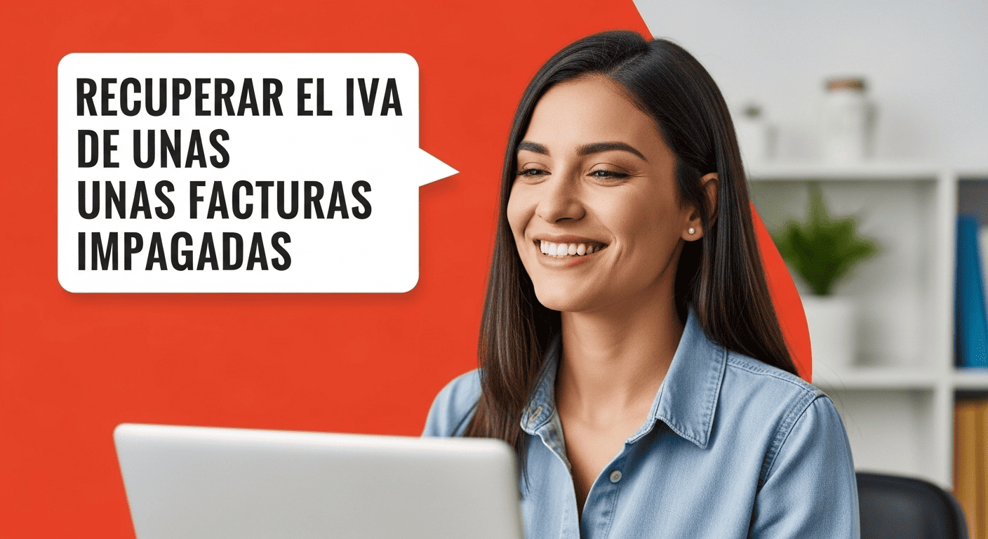 Imagen de una chica contenta con texto de recuperar el IVA de una factura impagada